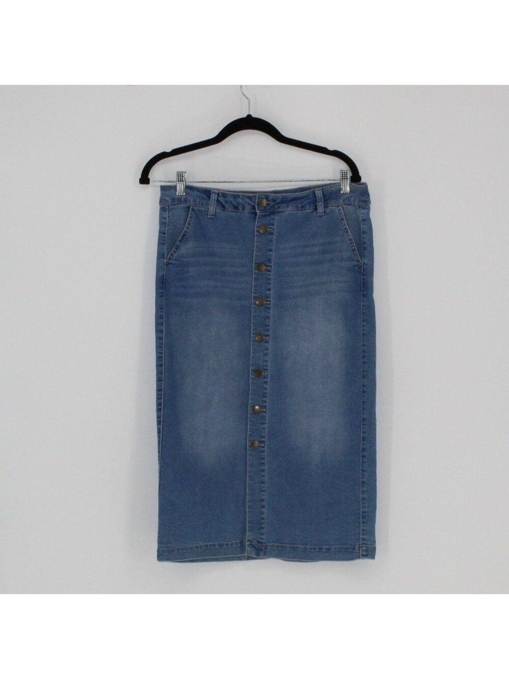 21 D. Jeans Button-Front Denim Midi Skirt Women Size 12 Blue Cotton Blend
